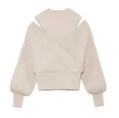 リリーブラウン Lily Brown レイヤードオフショルニット ベージュ