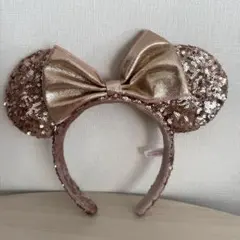 ディズニー　スパンコール　ピンクゴールド　ミニーカチューシャ