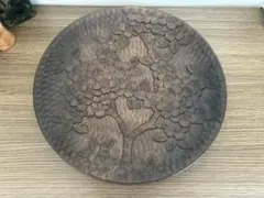 軽井沢彫 丸盆 木製トレー 桜彫刻 伝統工芸