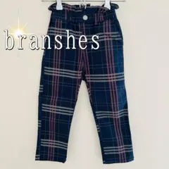 branshesウエストフリルチェック柄コットンパンツ（100cm)ネイビーのサムネイル