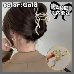 大人気❤️蝶々結び バンスクリップ 人工パール ゴールド ヘアアクセサリー 韓国