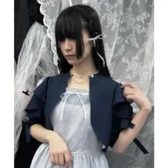 フリル半袖ショートボレロ　紺のサムネイル