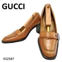 グッチ　金具　スクエアトゥ　本革　レザー　チャンキーヒール　EU34.5