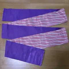 紫 ピンク 波模様 リバーシブル半幅帯