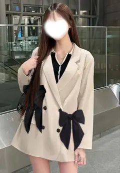 【新品】♥GRL♥♡ダブルリボン付きテーラードジャケット【オフベージュ】♡
