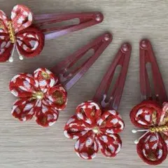 つまみ細工 髪飾り パッチンピン 8 赤
