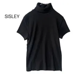 SISLEY シスレー　タートルネックカットソー　コットン100% ブラック　Fのサムネイル