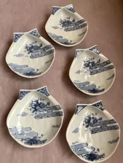 まとめ売り　貝殻型皿　さしみ皿　染付　5枚セット