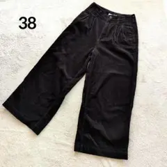 【ナノユニバース】ワイドパンツ コーデュロイ (38)ブラック 厚手 カジュアル