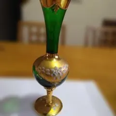 ベネチアングラス グリーン金彩 キャンディーポット 蓋付き 小物入れ