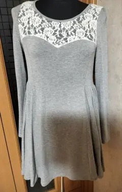 (milkfed) グレーレース切替え 長袖チュニック　 ミニワンピースサイズS