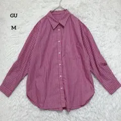 GU ジーユー ストライプオーバーサイズシャツ M ピンク 長袖