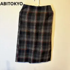 ABITOKYO チェック柄タイトスカート ひざ丈　グレー　ブラック　オレンジ