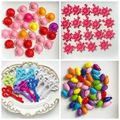 カラフルキッズアクセサリーパーツ 鍵型 船舵 薔薇 帽子 ビーズ チャームセット