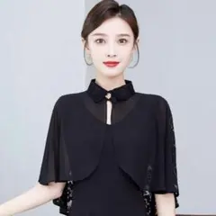 フォーマルボレロ ブラック レース ケープ 結婚式 パーティー ドレスのサムネイル