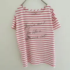 オンワード Cat's ISSUE コラボ 猫 ボーダーTシャツ （M）赤　白のサムネイル