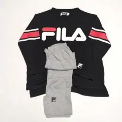 フィラ　FILA　キッズ　長袖パジャマセット　黒/グレー　130