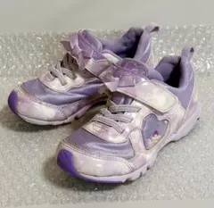 ムーンスター LUVRUSH パープル スニーカー ハート ビーズ ラメ18cm