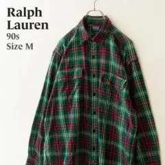 90s ラルフローレン 長袖シャツ タータンチェック 緑 赤 メンズ M
