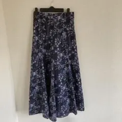 MERCURYDUO ネイビー花柄ロングスカート M kyo-42