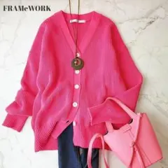超美品　フレームワーク　ピンク　長袖カーディガン　Vネック　コットン