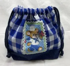 入園入学お弁袋 赤チェック、アンティークなクマ柄