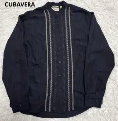 CUBAVERA キューバシャツ　センター刺繍ライン　ブラック　Ｌサイズ