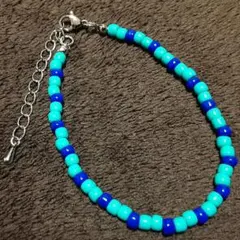 ブレスレット ターコイズ ブルー グラスビーズ アジャスター付き