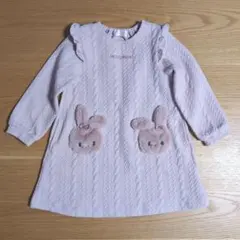 メゾピアノ MEZZO PIANO 動物アップリケ うさぎワンピースピンク110