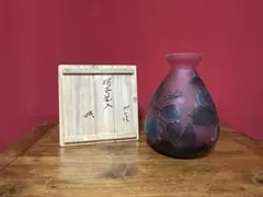 仏蘭西十九世紀　エミール・ガレ作　花文　飾絵皿　サイン入　額装　K　R5293B 仏蘭西十九世紀 エミール・ガレ作 花文 飾絵皿 サイン入