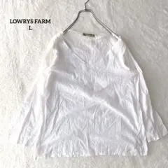 ローリーズファーム　ブラウス　カットワーク　刺繍　Vネック　コットン　白　L