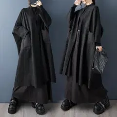 大きいサイズ スタンドカラー 【ラス１】新品 コート ロング 秋冬黒 レトロ