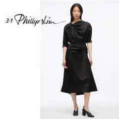 3.1 PHILLIP LIM ドレープ サテン ワンピース 黒 BLACK 2