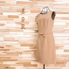 【エムズグレイシー】リボン ノースリーブ ドレス ワンピース M相当 ベージュ