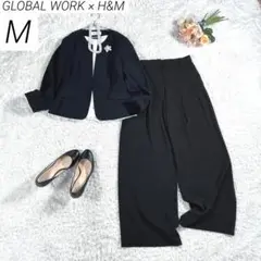 グローバルワーク × H&M　パンツスーツ　オフィスウェア　ノーカラー　紺黒　M