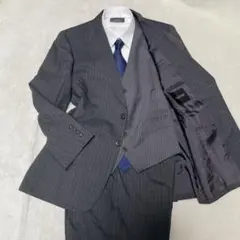 ランバン　スーツ　スリーピース　グレー　ストライプ　R48 L〜XL