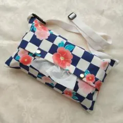 【椿柄】ショルダーティッシュ 移動ティッシュケース
