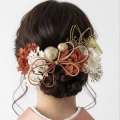 紅白　プリザーブドフラワー　ヘッドドレス　卒業式・成人式　和装　髪飾り　ヘアピン