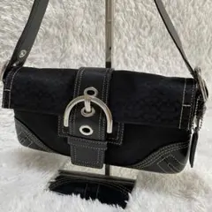 【極美品】 コーチ ソーホー ワンショルダーバッグ 黒 シグネチャー キャンバス