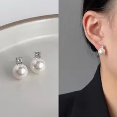 パールピアス 一粒ピアス キュービックジルコニア　ホワイト　EF020