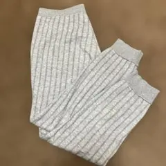 ユニクロ　ストライプ グレー あったかパンツ ドローストリング付き