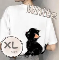 Tシャツ 半袖 XL ゆったり 蝶 ネコ シンプル 可愛い ワンポイント 白