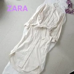 ZARA ベルト付き シャツワンピース ロング丈 ベージュ Mサイズ