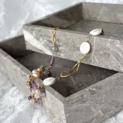 朝焼けの空をまとう 天然石ブレスレット アメジスト×淡水パール レディース 上品