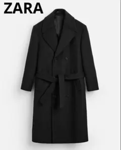 ZARA ウールブレンドダブルブレストコート ブラック S