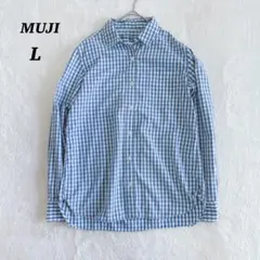 良品✨ MUJI 無印良品　チェック柄　ブルー　シャツ　ブラウス　春トップス　L