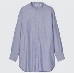 【美品】UNIQLO コットンツイル ストライプシャツ M スタンドカラー