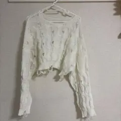 ダメージ加工 クロップド丈 ニット