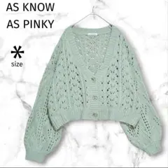 【アズノゥアズピンキー】カーディガン Vネックニット 透かし編み F グリーン系