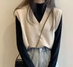 古着 レディース 無地柄 Vネックセーターベスト ベスト セーターベスト